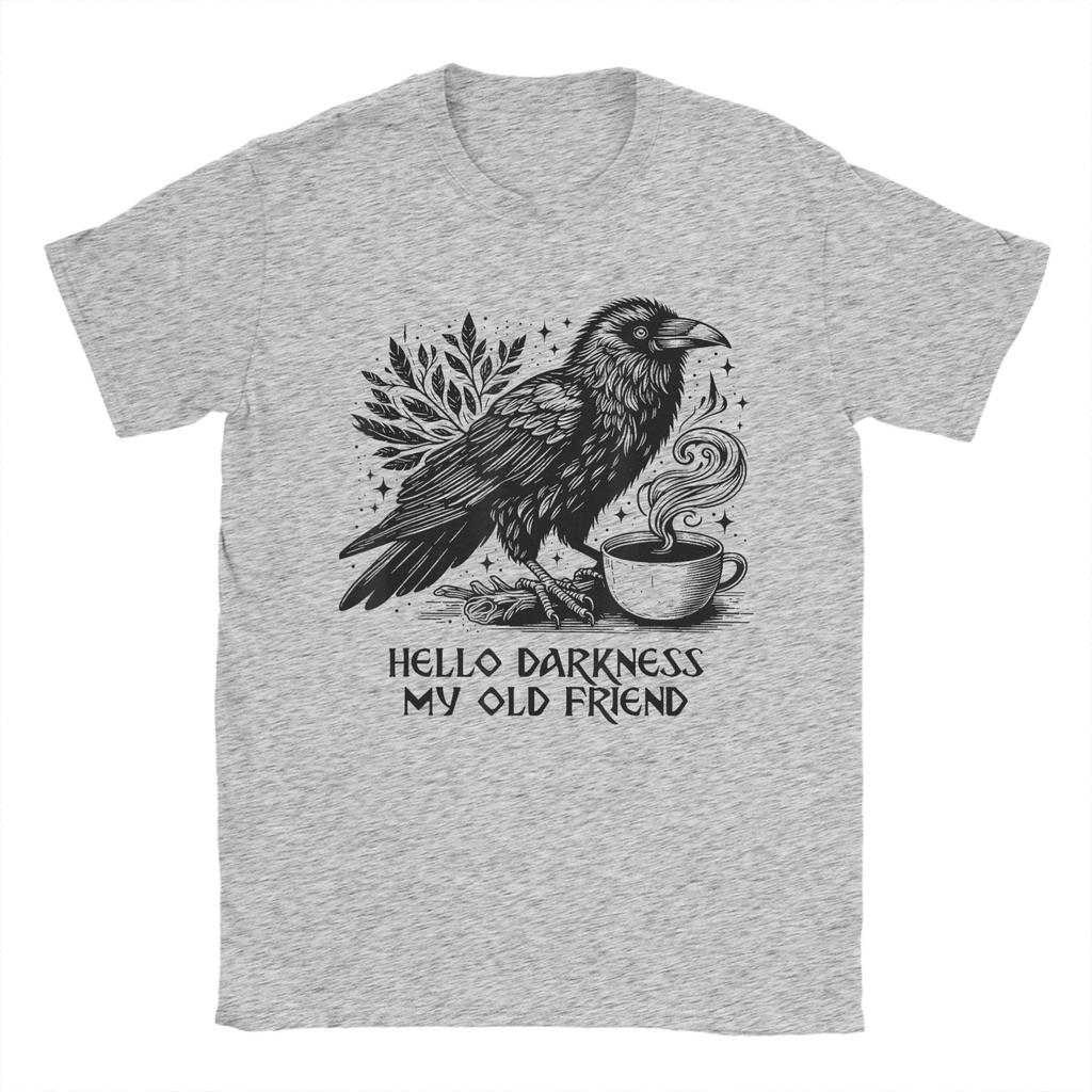 Mens T-Shirt my old friend Raven Crow Holding Coffee Mug T Shirts Harajuku  Summer Tees Clothes Birthday Present
