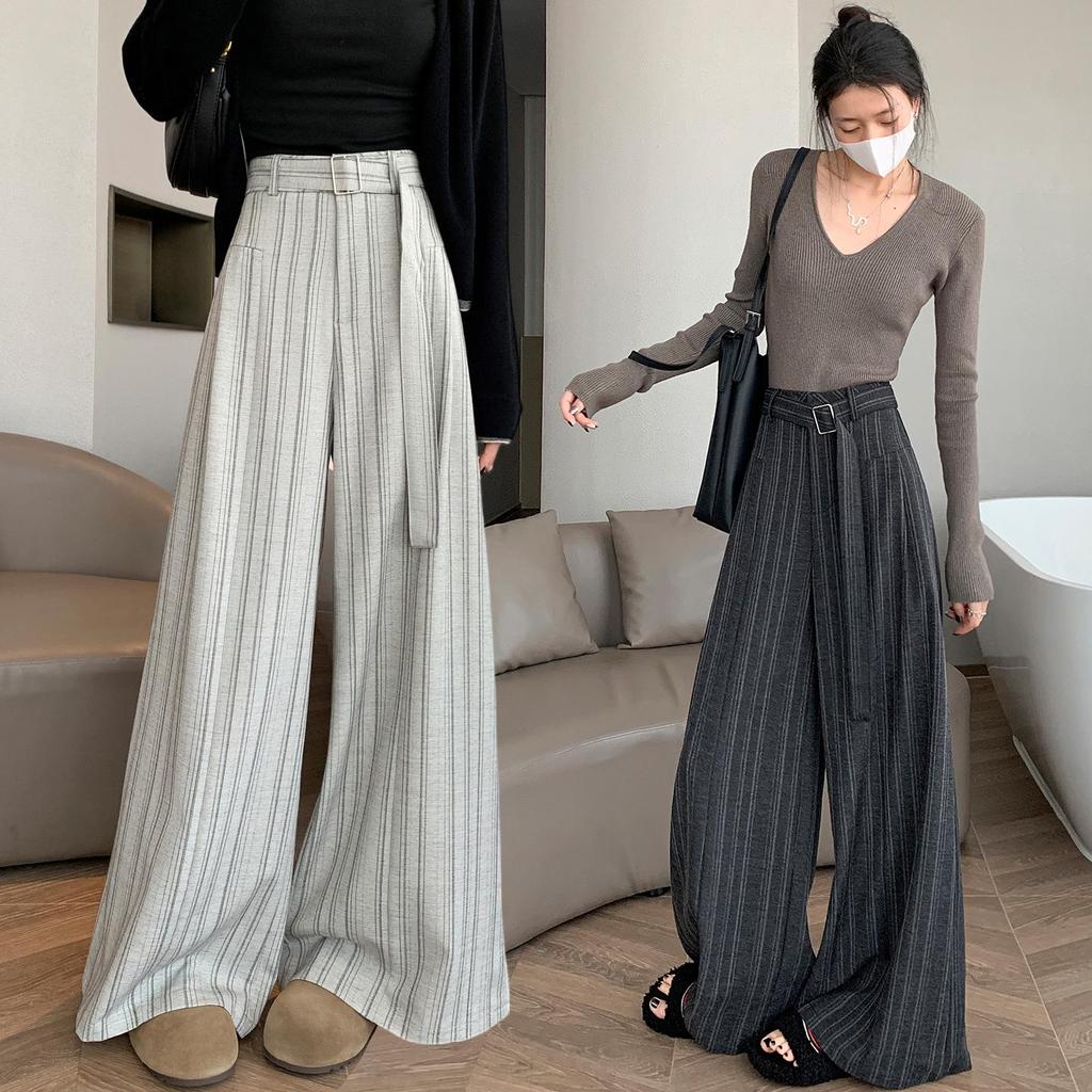 Women's 2026 Striped High-Waisted Wide-Leg Suit Pants - Slimming, Versatile, and Floor-Length