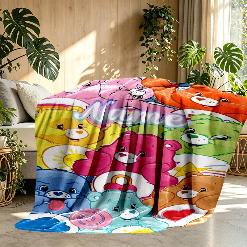 Custom Name Personalized Care Bears Print Blanket, Home Decor, Bedroom, Sofa, Camping, Couch, Gifts for Birthday Christmas
