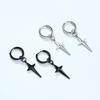 Stainless Steel Four Pointed North Star Huggie Hoops Earrings for Men Piercing or No Piercing Cross Jewelry Gift for Her Him