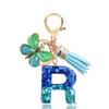 Fashion Blue Glazed Stone A To Z Letter Keychain 26 Initials Alphabet Butterfly Tassel Pendant Car Key Chain Women Jewelry GIfts