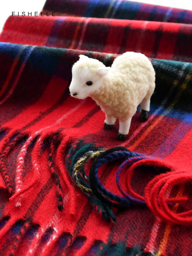 Red Plaid 100% Wool Scarf Autumn Winter for Women's Wraps Soft Warm Men Scarves Shawl Thin Lady Luxury Gifts British Style