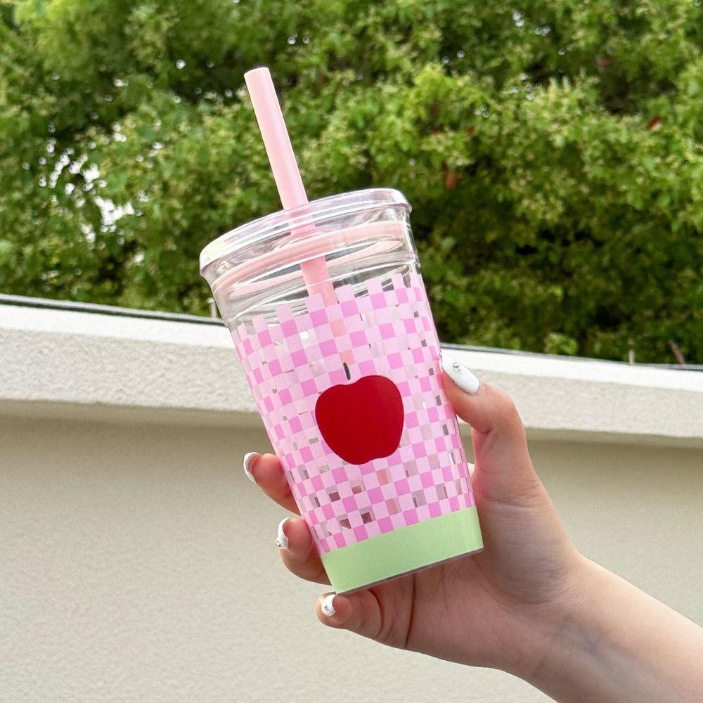 450ML Straw Cup Transparent Water Cup Cute Water Bottle  Home Office