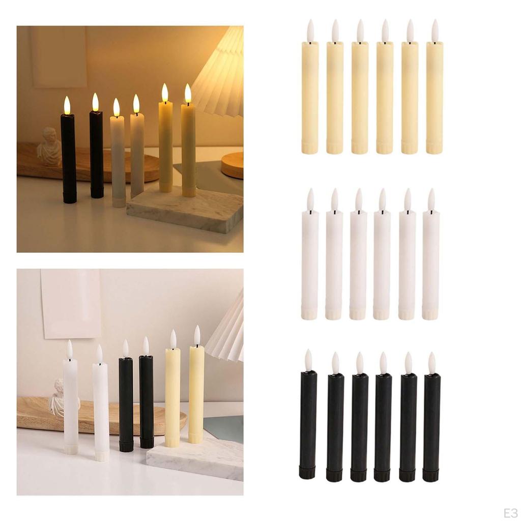 6 Pieces LED Pillar Candles 3D Wick Decoration Electric Decorative for