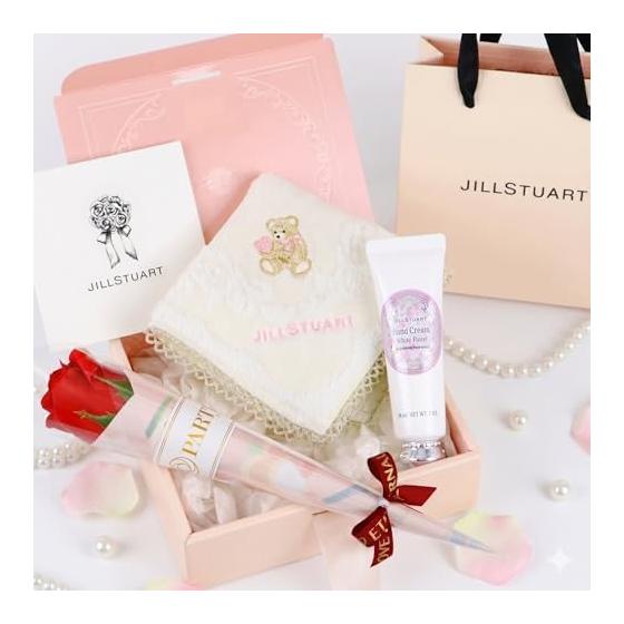 JILL STUART Wrapped Gift Set Towel Handkerchief + Hand Cream + Message Card + Seasonal Soap Flower Bouquet [BEAR]