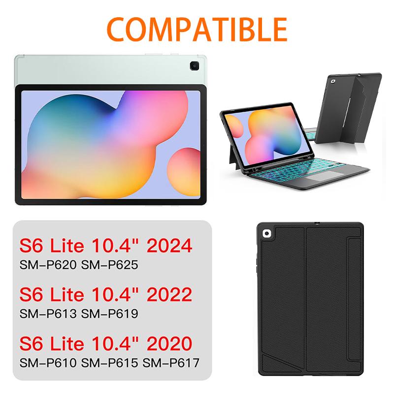 For Samsung Galaxy Tab S6 Lite 10.4" Wireless Keyboard Case 7-Color Backlit Keyboard with Touchpad and Pen Holder New