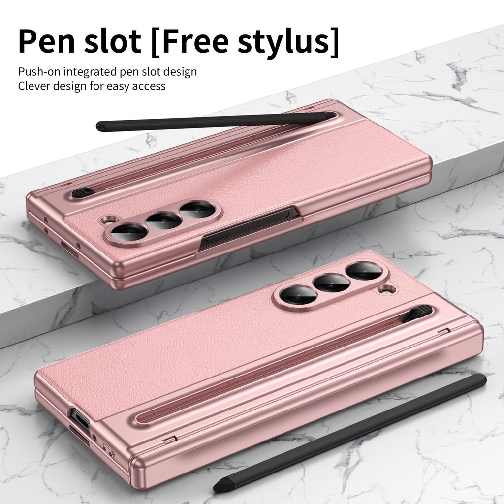 VIETAO Pink Leather Mobile Phone Cases For Samsung Galaxy Z Fold 7 Case With Pen, Full Protection Z Fold 6 Cover With Glass Film