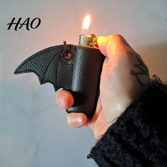 Waterproof Igniter Cover Gothic Bat Case Keychain, Punk Faux Leather Holder, Portable Sleeve Pouch for Backpack Pendant Halloween Keychain