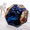 1pc Stained Glass Cat Design Automatic Folding Umbrella - Portable 3-Fold Design, 8-Bone Iron Frame Outdoor Umbrella, Perfect Gift for Fans, Travelers