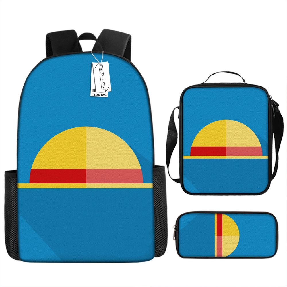 Animation Peripheral Student School Bag ONE PIECE Cartoon School Bag Girls and Boys Three-piece Set Backpack Satchel