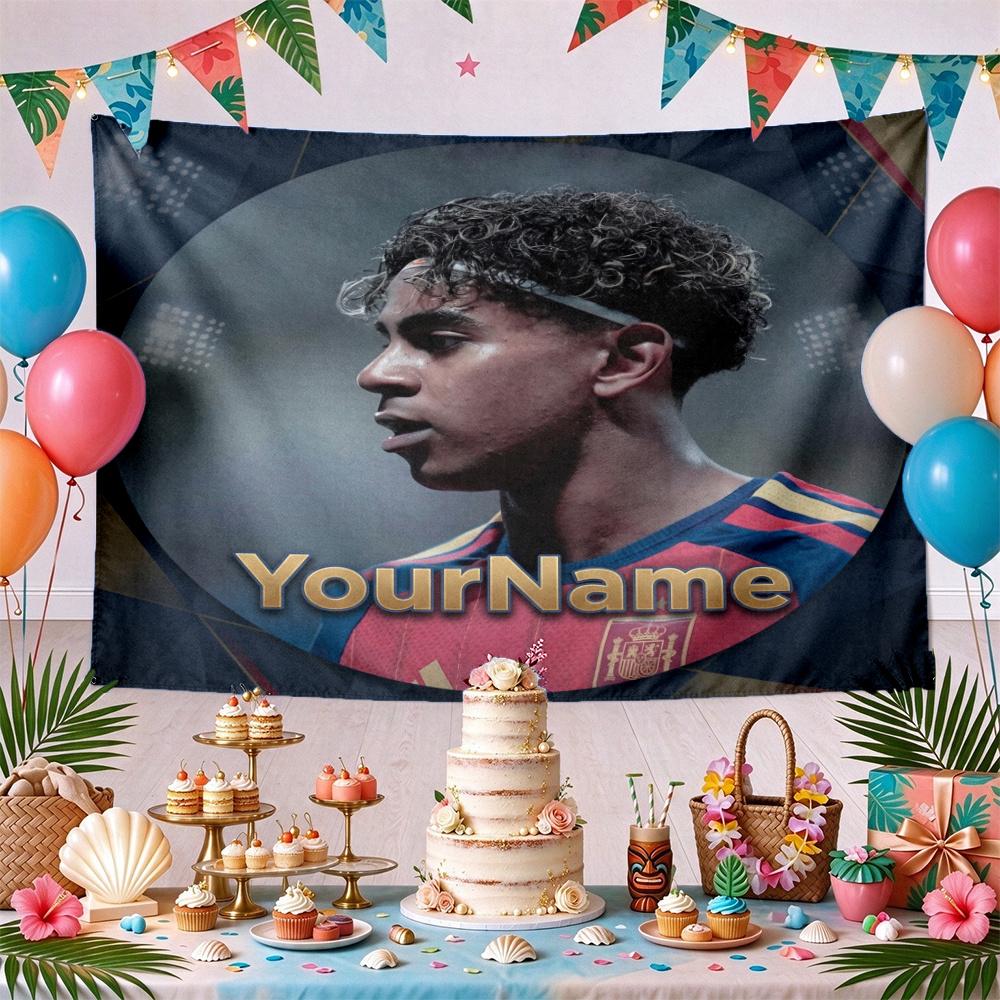 Lamine Yamal Custom Your Name Wall Decor Tapestry Art For Pet Memorial Birthday Wedding Party Backdrop Family Gift