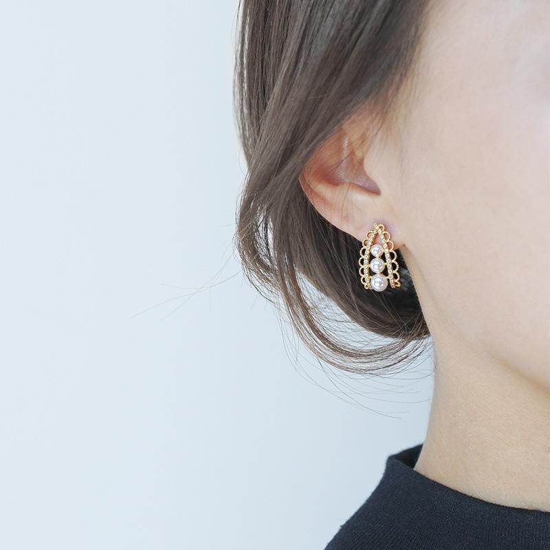 Natural freshwater pearl earrings, palace retro lace, high-end multi bead earrings, women's gift