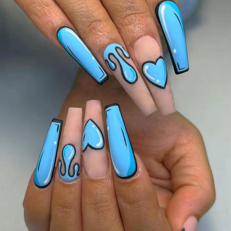 24Pcs Gradient Long Ballet Press On Nails With Glue Full Cover Acrylic False Nails Artificial Manicure Tips
