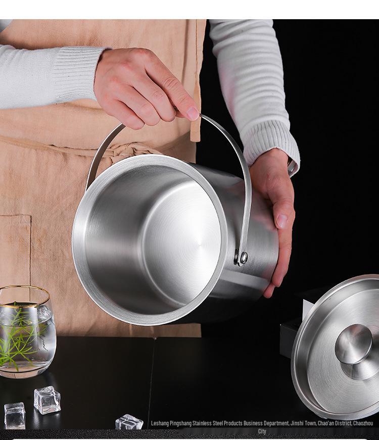Stainless Steel Double-Layer Ice Bucket with Handle and Lid for Champagne, Wine, or Bar Use