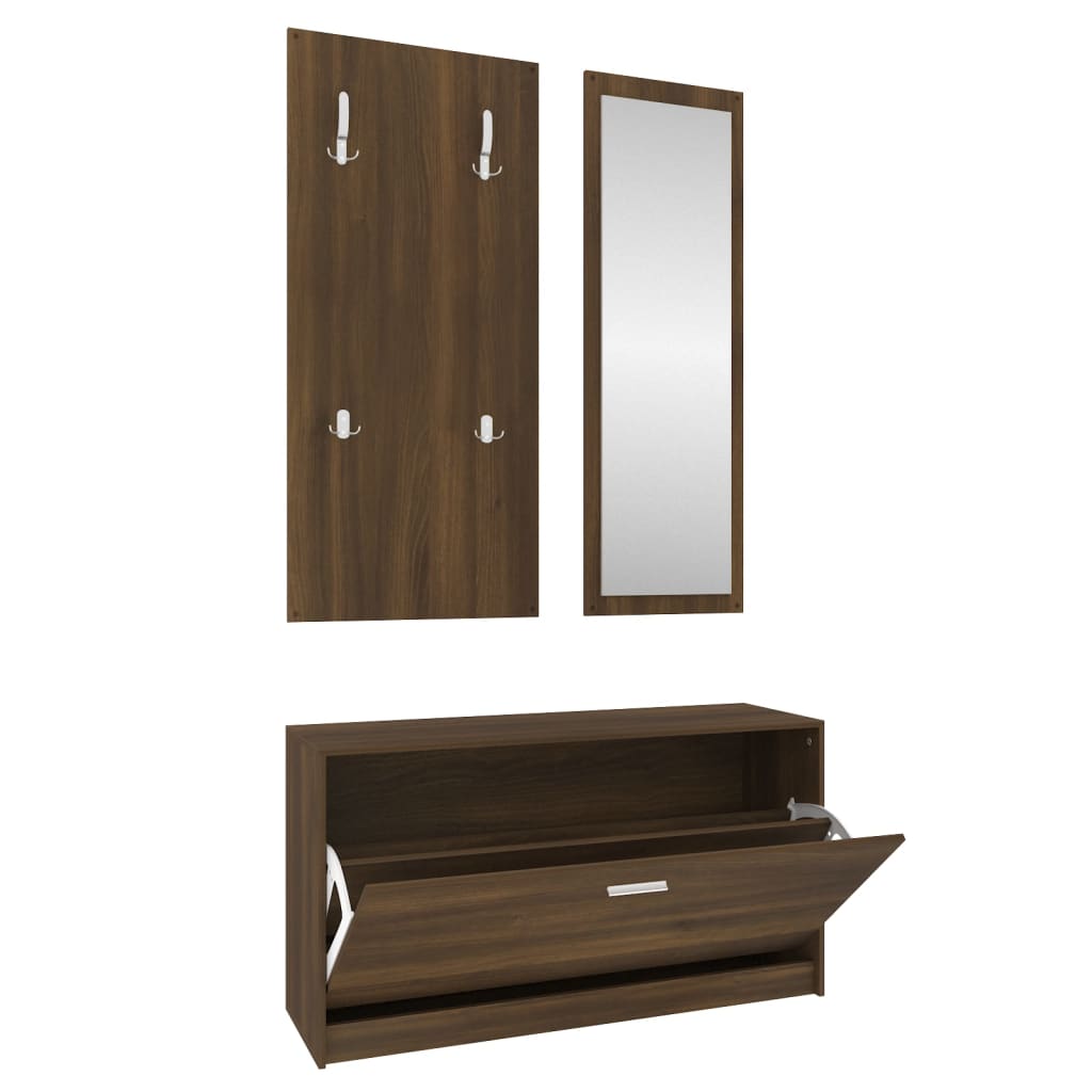 3 Piece Hall Furniture Set Brown Oak Effect Particleboard