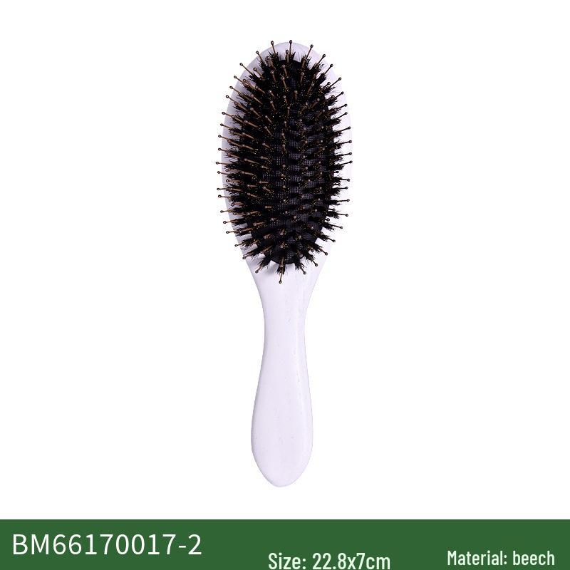 Hog Bristle Solid Wood Hair Comb for Short Hair - No-Rinse Scalp & Hairdressing Brush