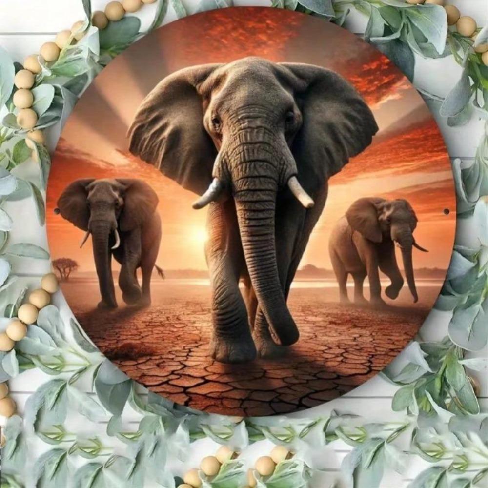 Metal Wall Art Sunset Elephant Print for Home Garden Cafe Bar Decor