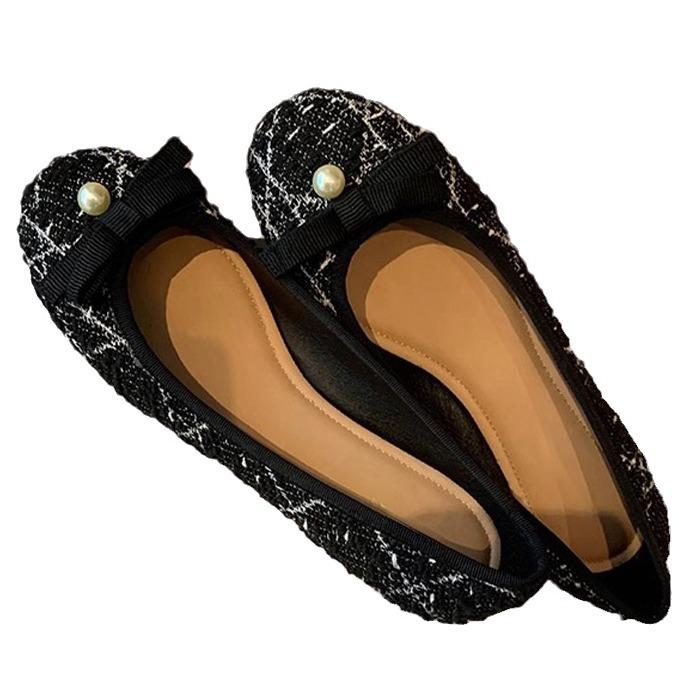 Grape mother single shoes flat bottom high sense external wear temperament small fragrant style not tired feet round head single shoes women's casual