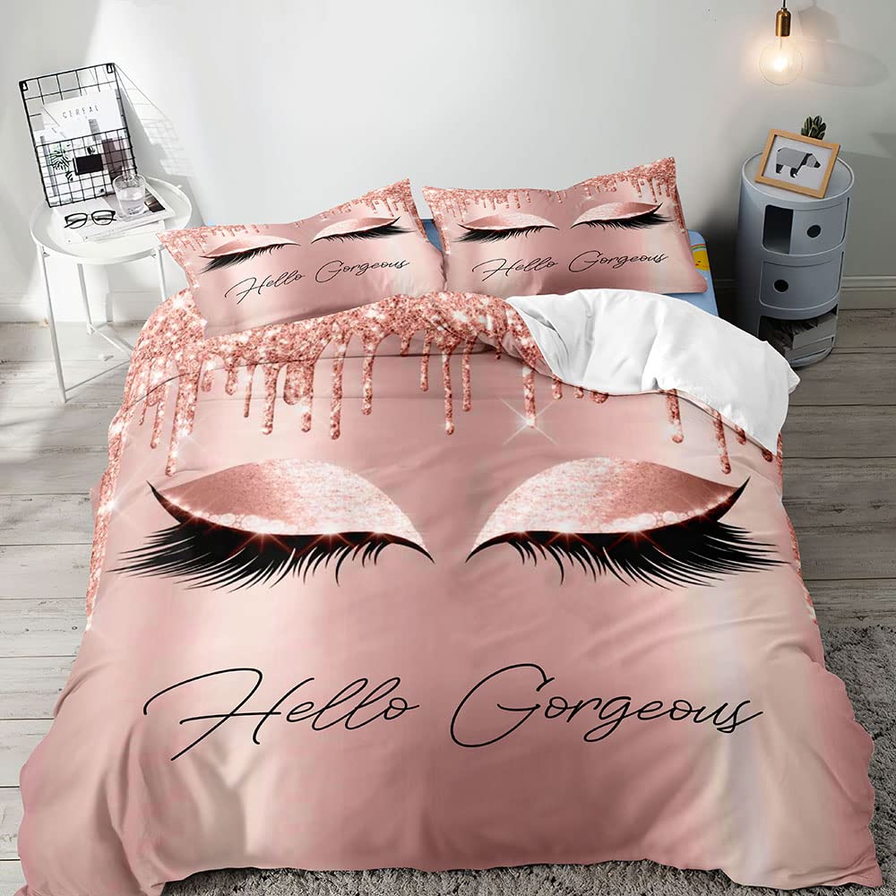 Makeup Duvet Cover Set for Women Queen Size Lightweight Down Quilt Covers Bedroom Decor 2 Pillowcases 1 Duvet Cover No Comforter