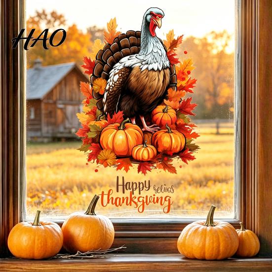 Fall Leaf Window Clings Harvest Themed Static Sticker, Decorative Non Adhesive Cling, Seasonal Glass for Windows Removable Watercolor Decals
