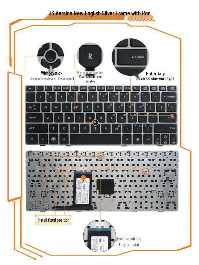 Klawiatura kompatybilna z HP Elitebook 2560P/2570P (Układy RU/UK/SP/BR)