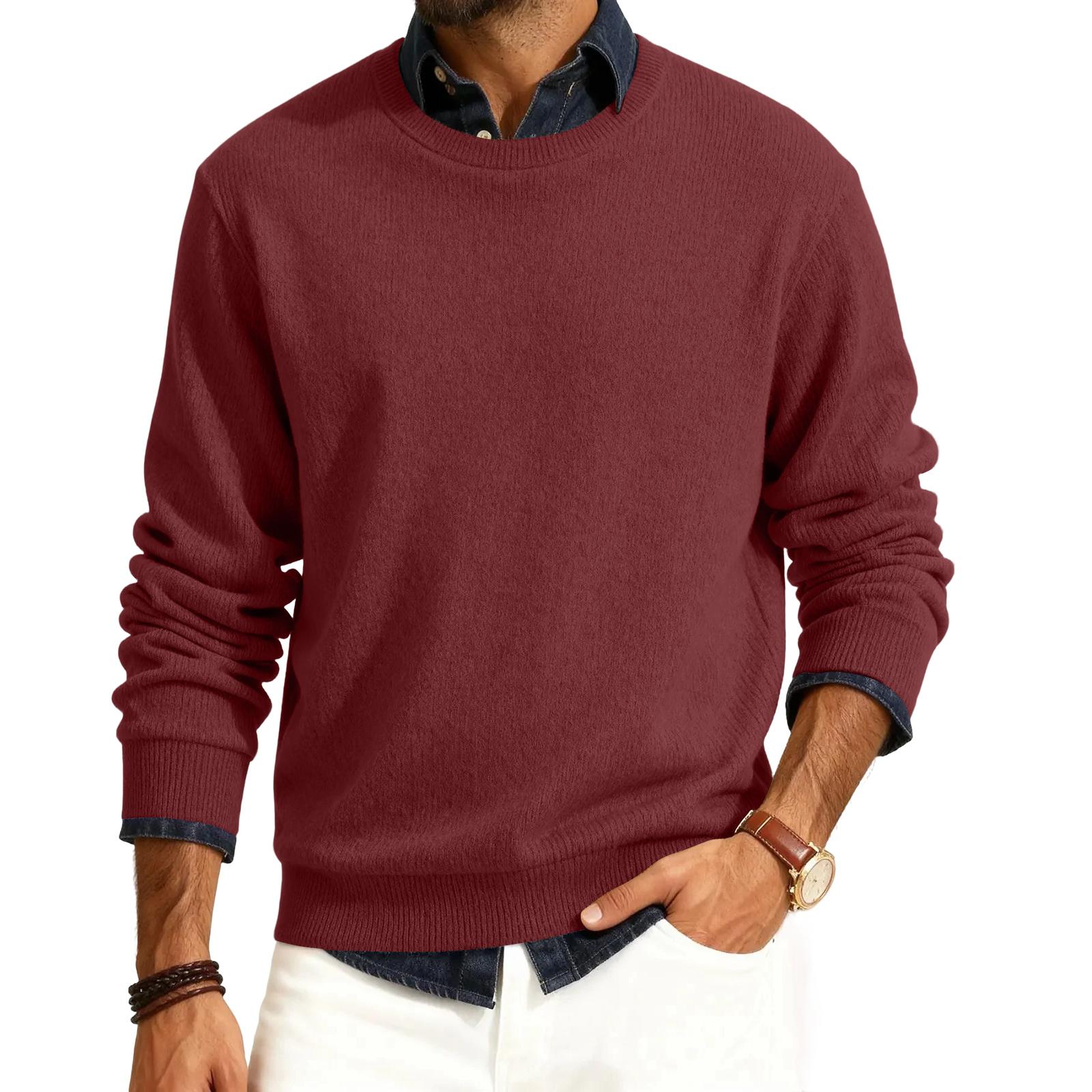 

Men s Round Neck Long Sleeve Ribbed Knit Pullover XL