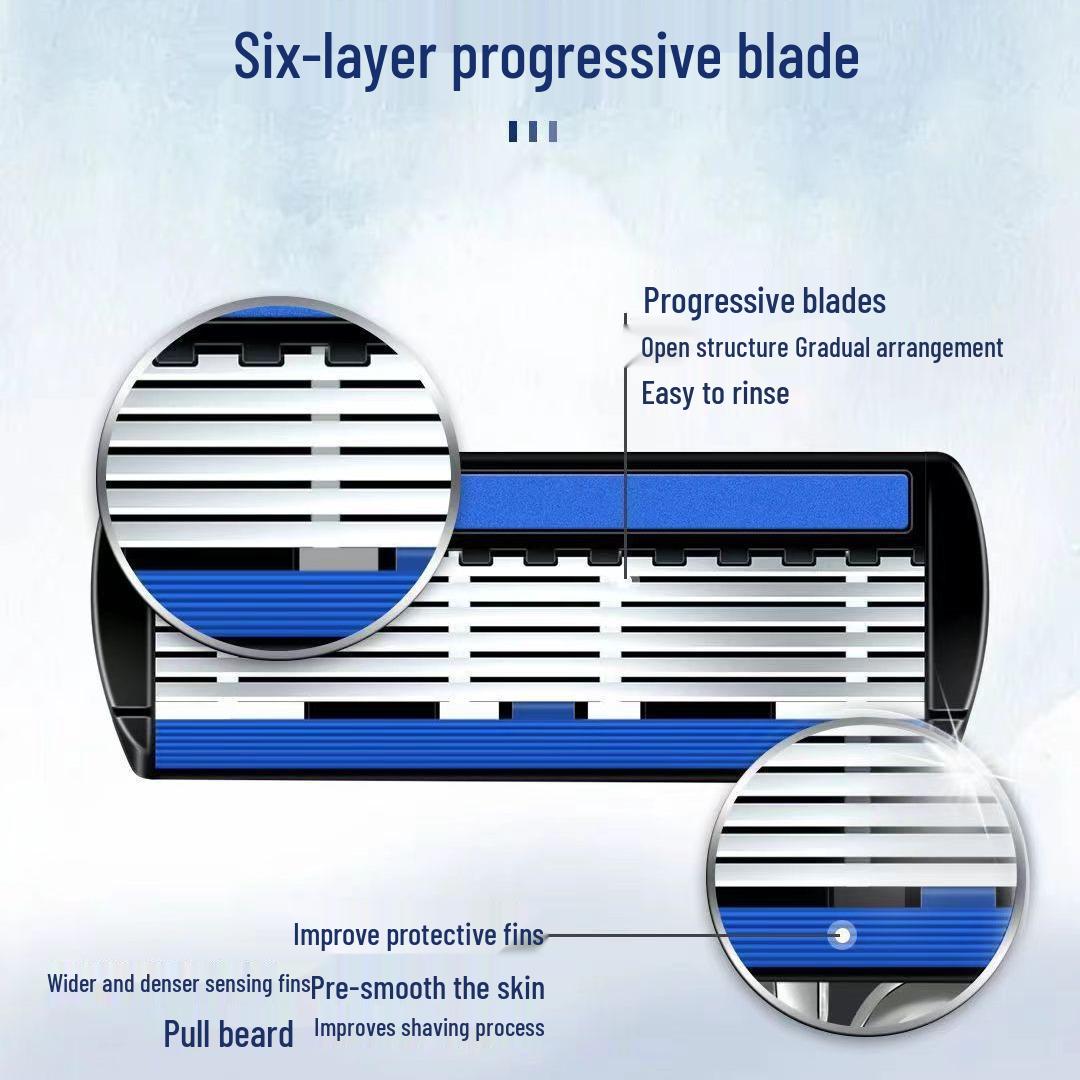 6-Layer Manual Men s Razor with Stainless Steel Handle and Blue & White Porcelain Blade 3 Blades белый