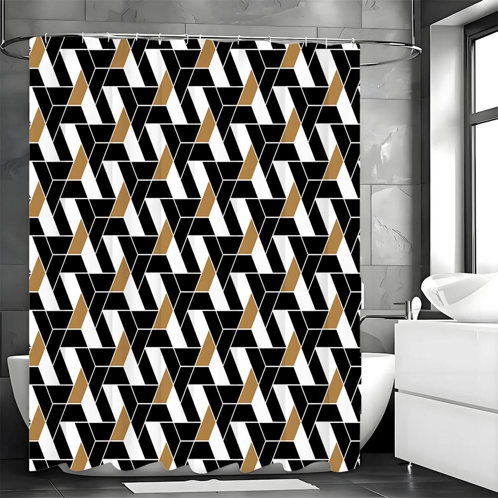 Современная креативная геометрическая узорная черно-коричневая шторка для душа, декоративная шторка для ванной, водонепроницаемая шторка для душа с W90xH180cm