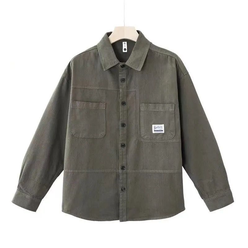 Baumwolle Neues Werkzeughemd Herren Frühling und Herbst Normales Mantelhemd Lockere Langarm Herbst und Winter Strickjacke