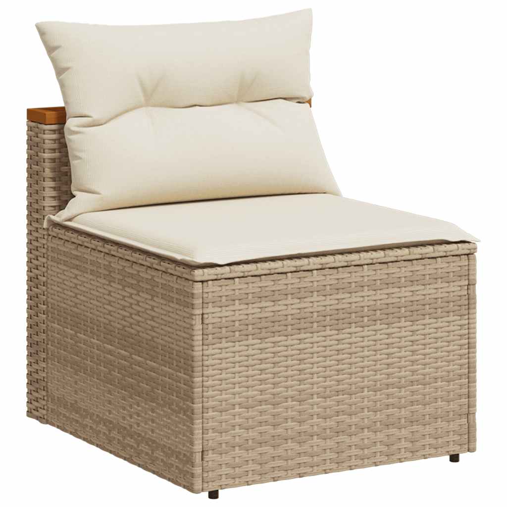 Garden Sofas without Armrests with Cushions 2 pcs Beige Poly Rattan