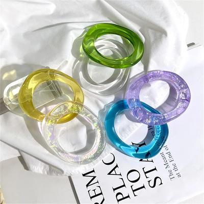 Fun Transparent Cute Acrylic Gentle Wave Wide Version Square Resin Charm Bangle Bracelet for Women Travel Jewelry Hip Hop Bangle