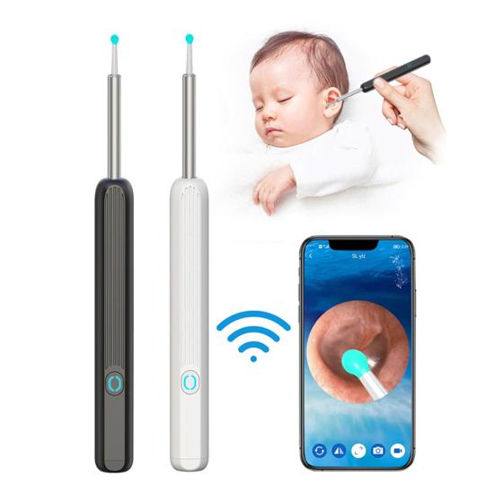 

1 комплект, визуальный ушной инструмент, зарядка через USB, 3-мегапиксельное подключение к приложению, IPX5, водонепроницаемый, умный, беспроводной, для удаления ушной серы с 4 ложками, бытовые принадлежности белый