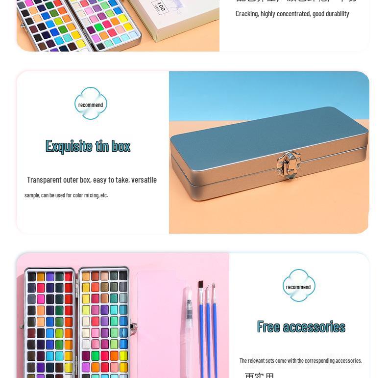Boite en étain: Set de Peinture Aquarelle Portable 100 Couleurs pour Enfants DIY Nail Art & Peinture