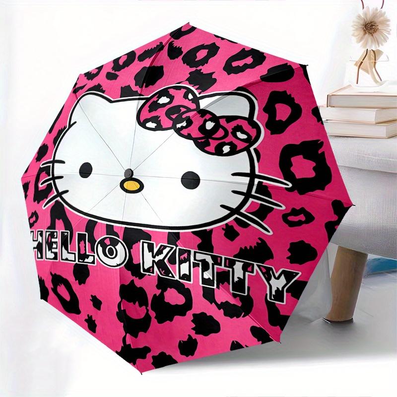 Hello Kitty,Leopard Print Automatic Folding Umbrella-Simple 8-Rib Design, Bright Cartoon Pattern, Durable Iron Frame, Suitable For Travel, O