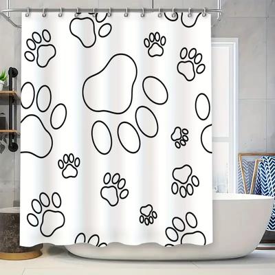 Footprint Shower Curtain Black White Dog Paw Design for Bathroom Decorations