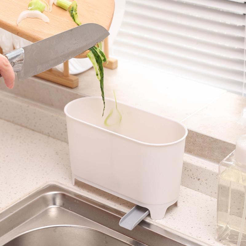Compact Kitchen Countertop Waste Bin with Food Scrap Filter & Utensil Holder
