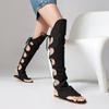New Lace-up Hollow Non-mainstream High Tube Toe Cool Boots Long Boots Flat Heel Casual Boots Large Size Boots