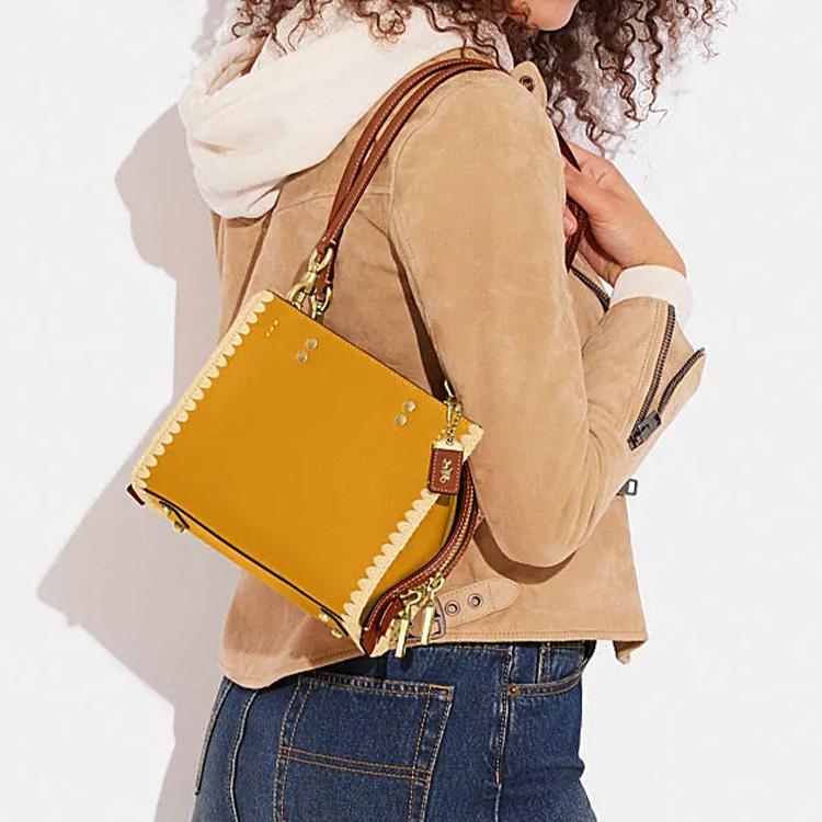 New COACH Rogue Cow Leather Square Bag Handbag, Shoulder Bag, Crossbody Bag Small Women's Buttercup Yellow CJ636-B4UA