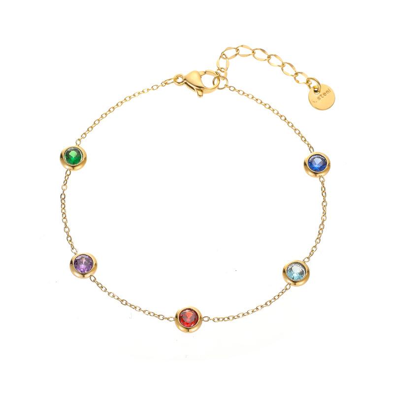 Ramos Colorful Cubic Zirconia Stainless Steel Bracelets for Women Exquisite Thin Chain Gold Colour Wrist Bracelet