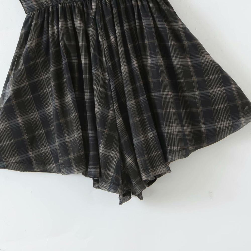 European & American Summer Women's Mesh Plaid Square Neck High Waist Slimming Jumpsuit & Skirt