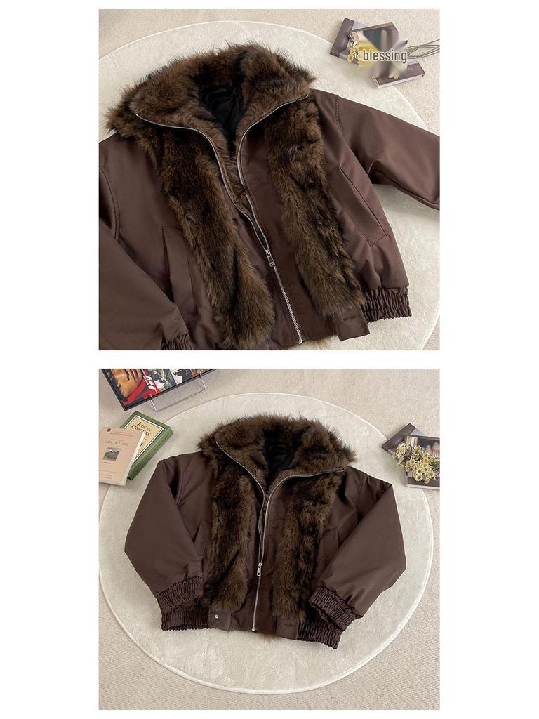 Men's Winter Mountain Eagle Faux Fur Collar Cotton Jacket - Warm, Thick, Loose-Fit Outerwear