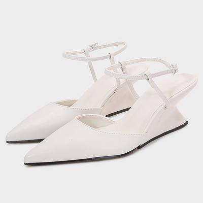Fashion Concise White Wedge Heeled Sandals Women Sexy Pointed Toe Ankle Strap Buckle Mules High Heels Summer Designer Shoes for Women