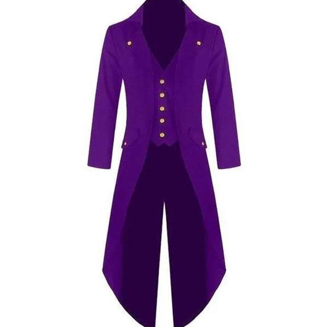 

Мужской однотонный смокинг с V-образным вырезом, флокированный халат, поддельный комплект из 2 предметов, пальто на пуговицах, повседневная тонкая ветровка длиной выше колена S фиолетовый