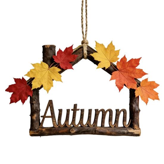 House Plate, Handmade Rustic Wall Door Sign, with Seasonal Flowers And Hemp Rope Lanyard, for Holiday Decoration