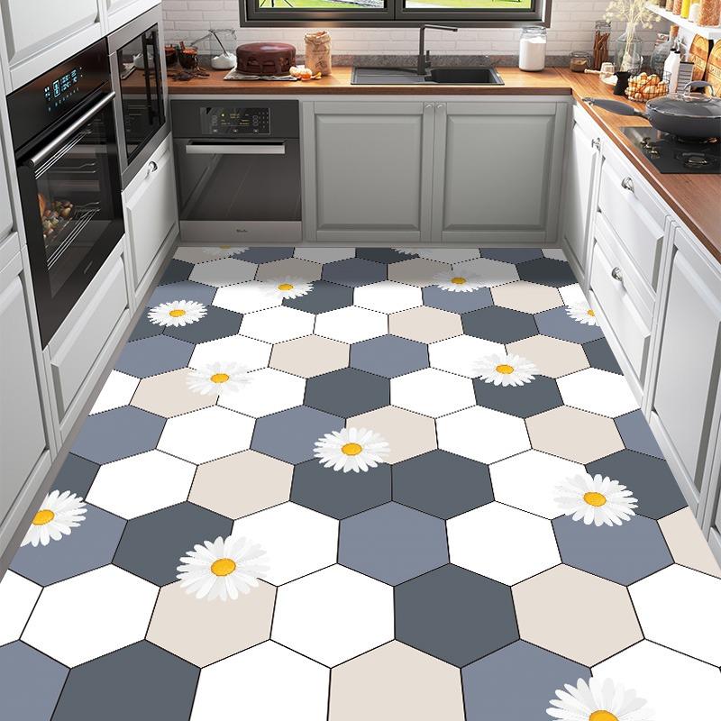Dywan kuchenny z PVC, antypoślizgowy, olejoodporny, wodoodporny, duży dywan ze skóry, wzór kwiatowy, zmywalny, łatwy do czyszczenia