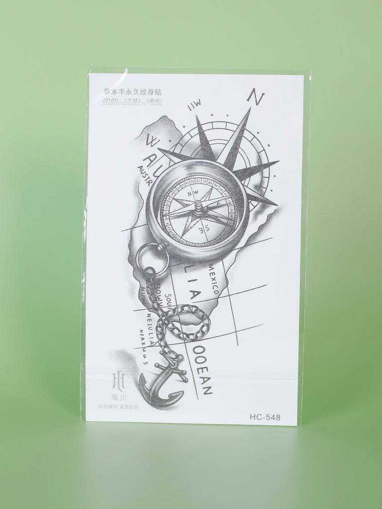 1Pc Compass and Anchor Nautical Waterproof Temporary Tattoo Stickers, Long-lasting Waterproof for One To Two Weeks, For Arm, Leg