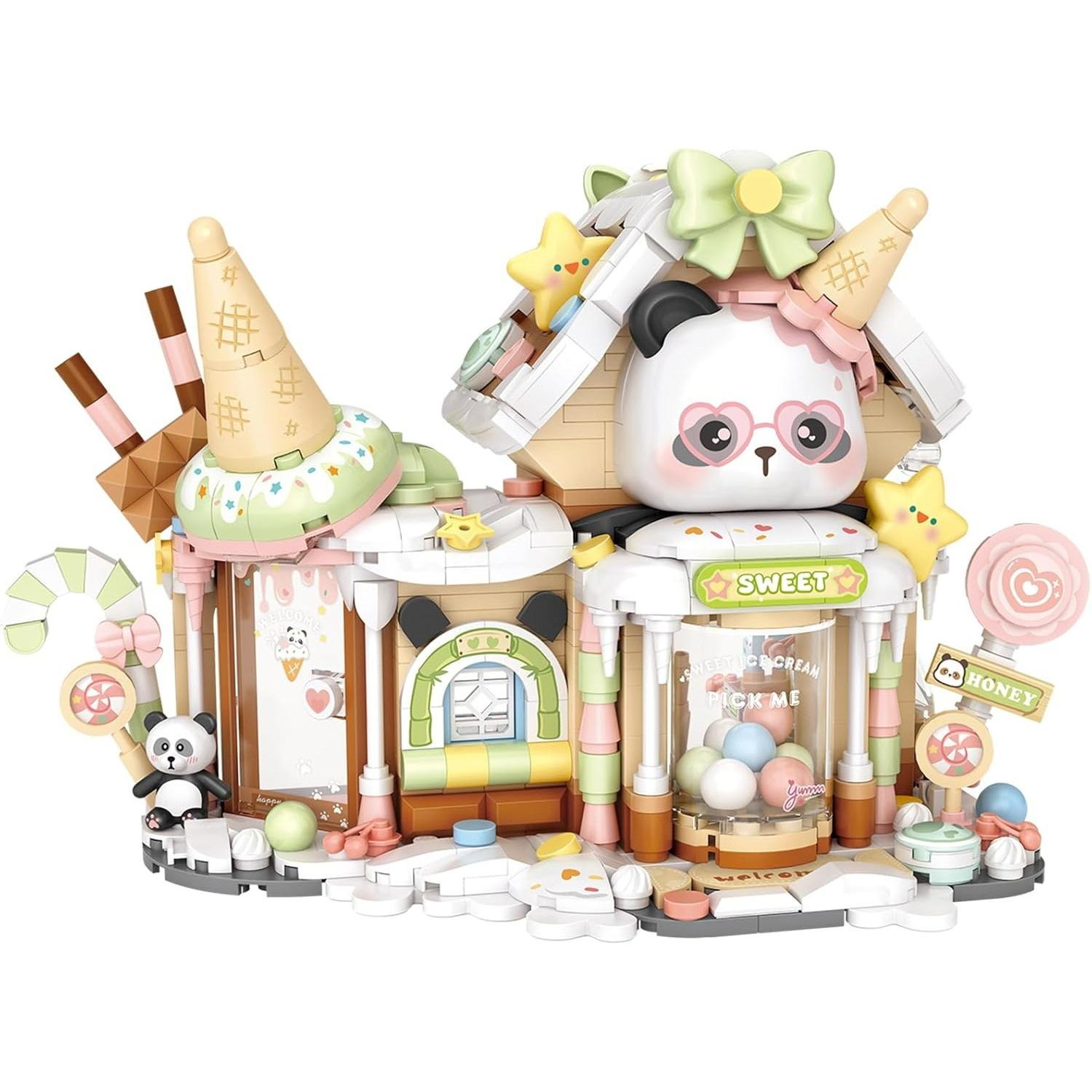 

Panda Ice Cream Shop Building Blocks Set,Mini City Shop Street View Particle Construction Building Bricks Toy,Home Decoration Z5