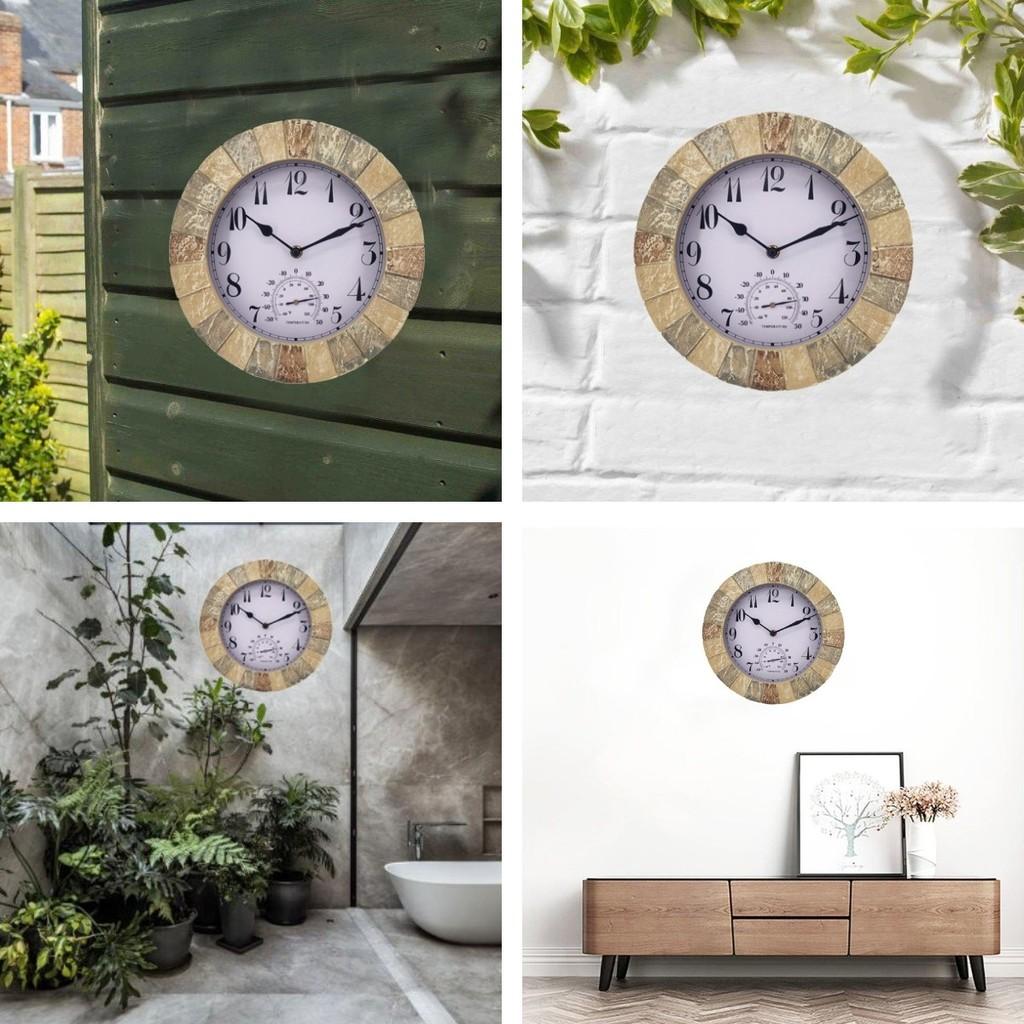 Stonegate Smart Garden Sandstone Wall Clock Thermometer Waterproof Outdoors