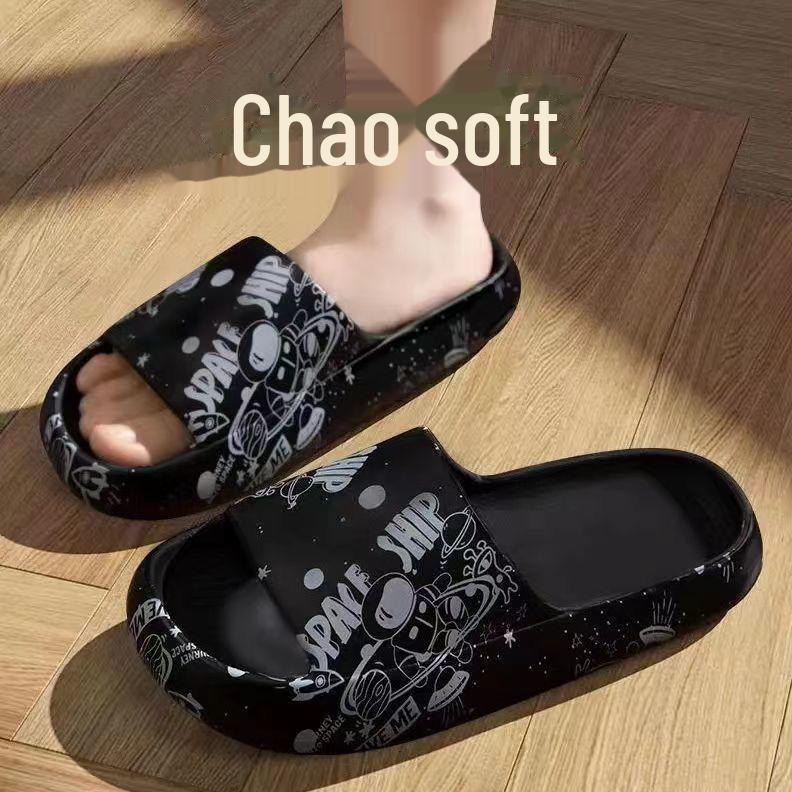 

Модные нескользящие мужские и женские домашние и уличные тапочки и шлепанцы на толстой подошве в корейском стиле для ванной и купания 38-39 чёрный