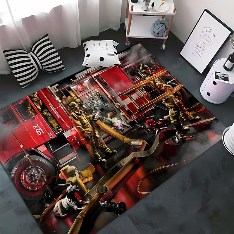 3D Printed Fire Engine Whistle Carpet, Living Room Bedroom Mat Children's Room Soft and Comfortable Anti-slip Rug Christmas Gift